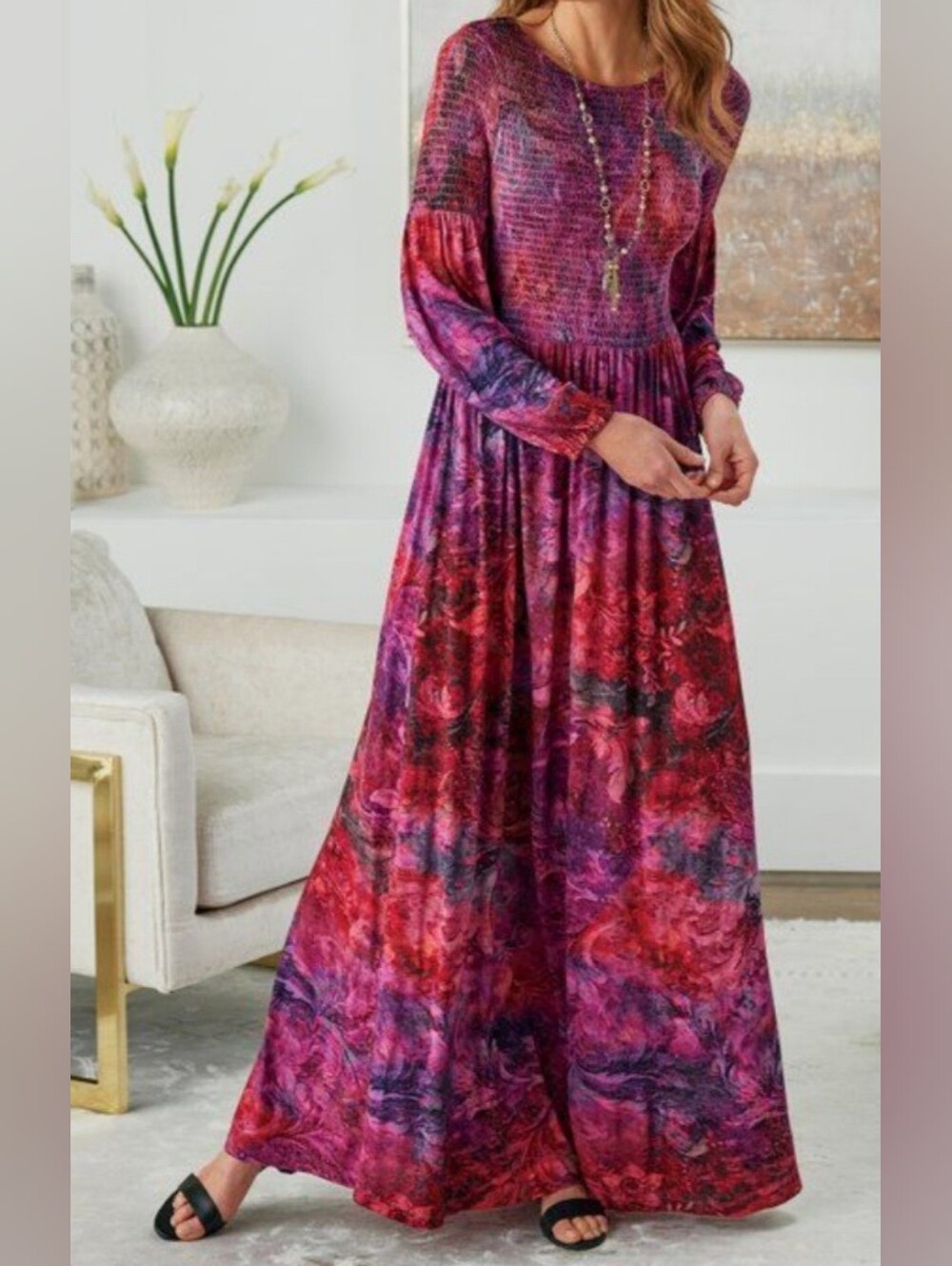 Soft Surroundings Beunissima Smocked Maxi Dress, size L
